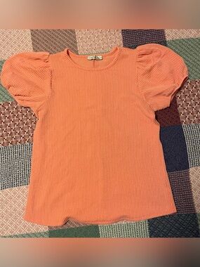 Zenana Coral Peach Textured Seersucker Puff Sleeve Top S